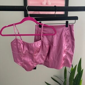 Fashion Nova Metallic Doll Faux Leather Skirt Set Pink Size Small SOLD OUT NWT